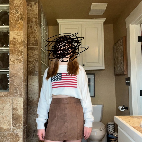 Girls Brown Button-Front Light Suede Skirt - Picture 6 of 7